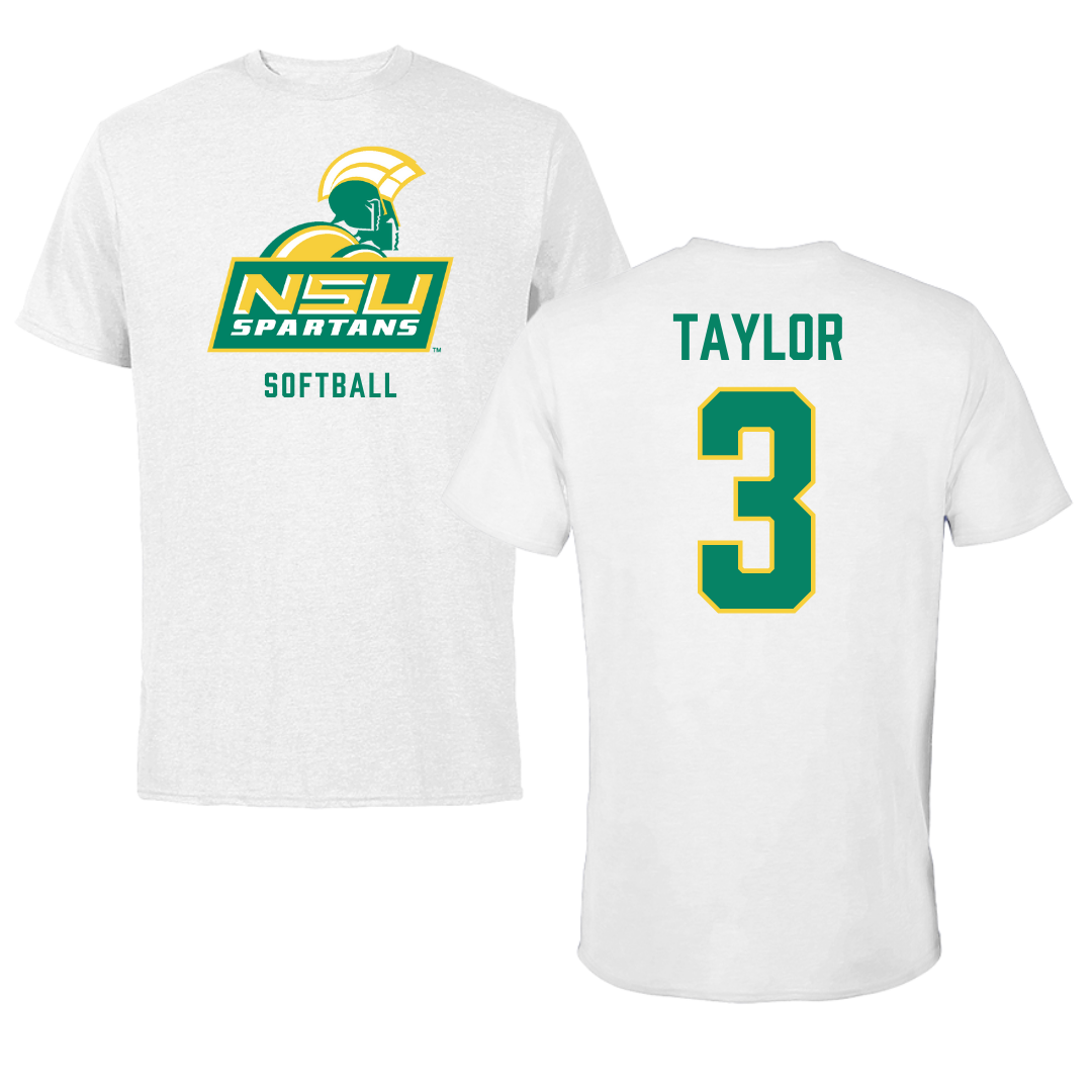 Norfolk State University Softball White Performance Tee - #3 Victoria Taylor