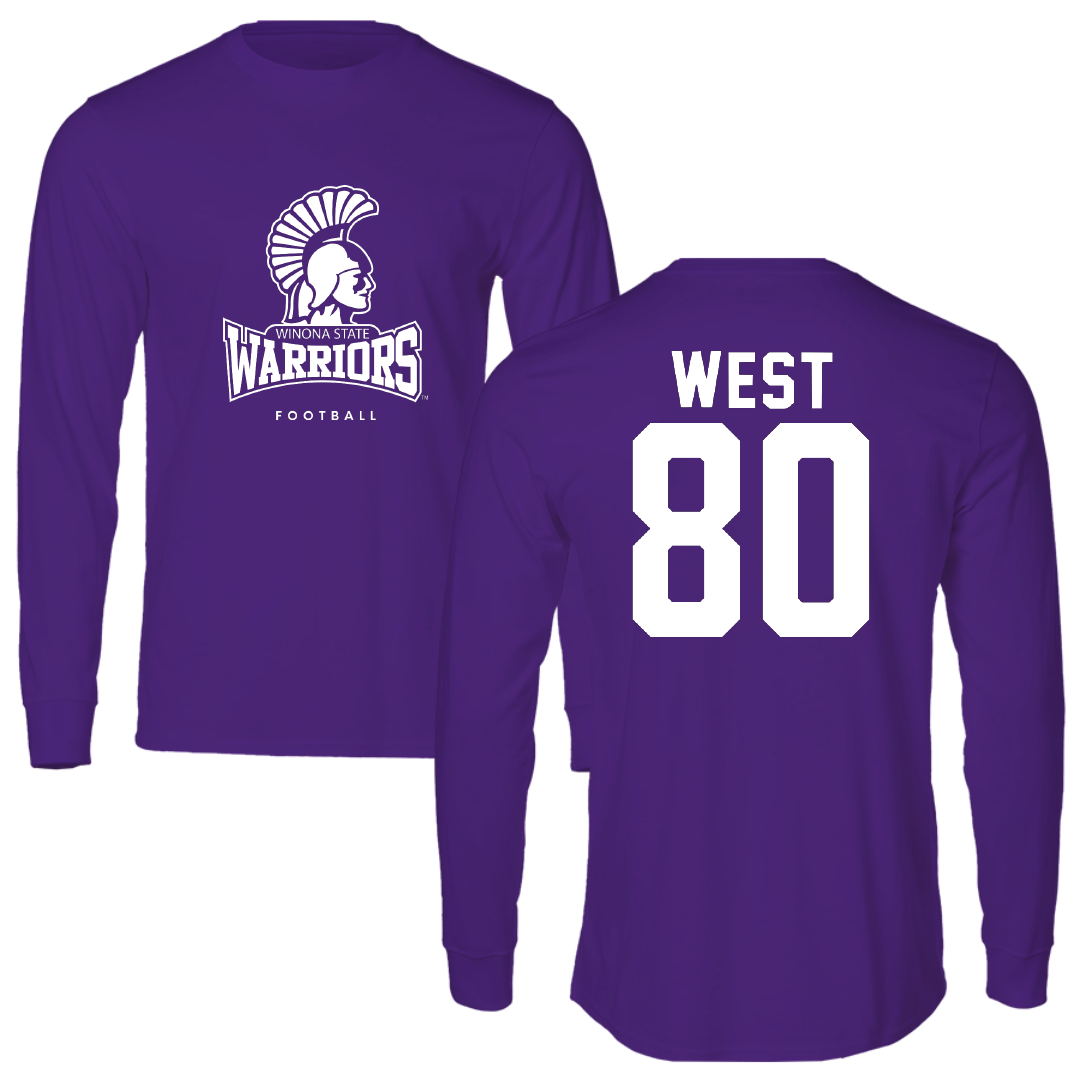 Winona State University Football Purple Performance Long Sleeve - #80 Jaylen West