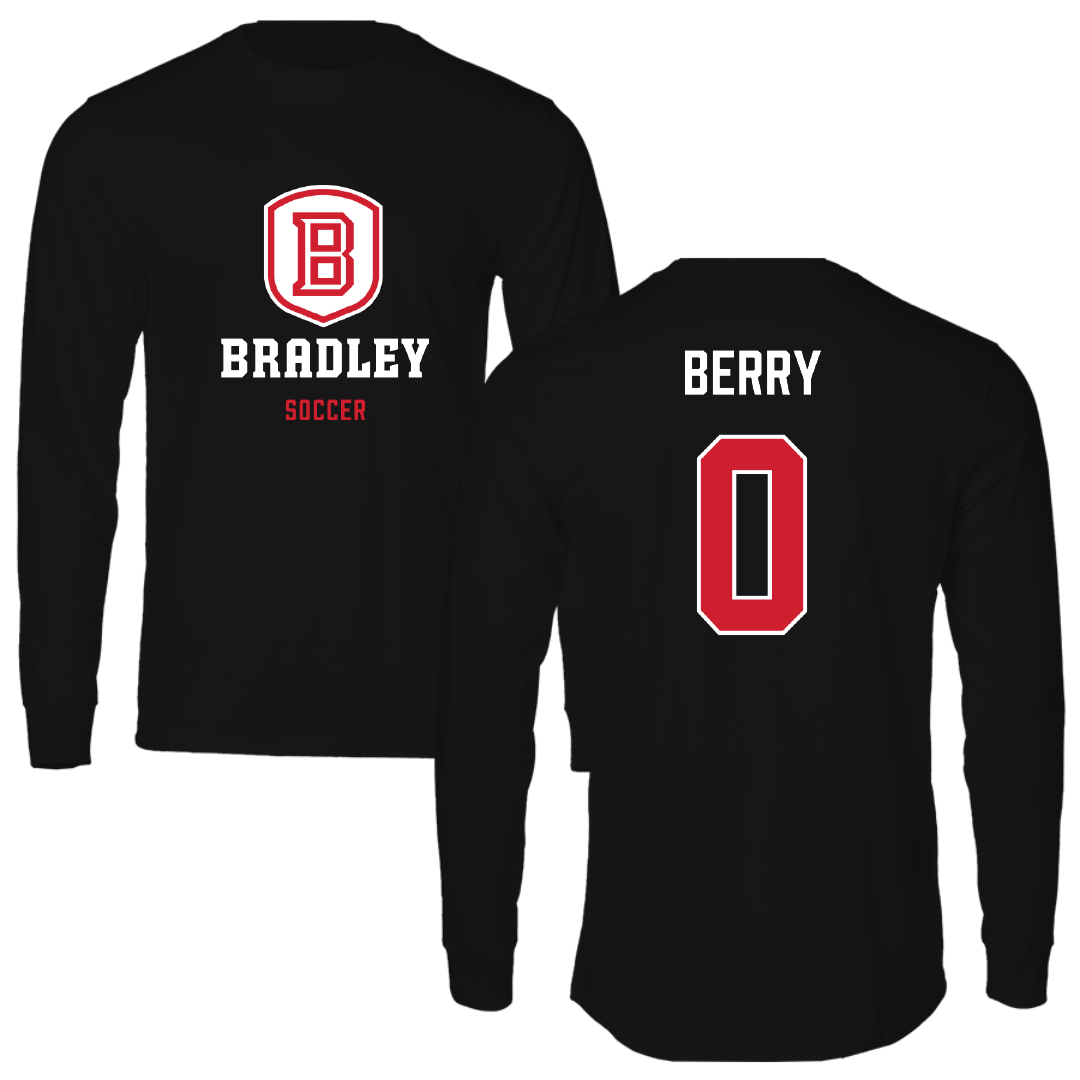 Bradley University Soccer Black Block Performance Long Sleeve - #0 Drew Berry