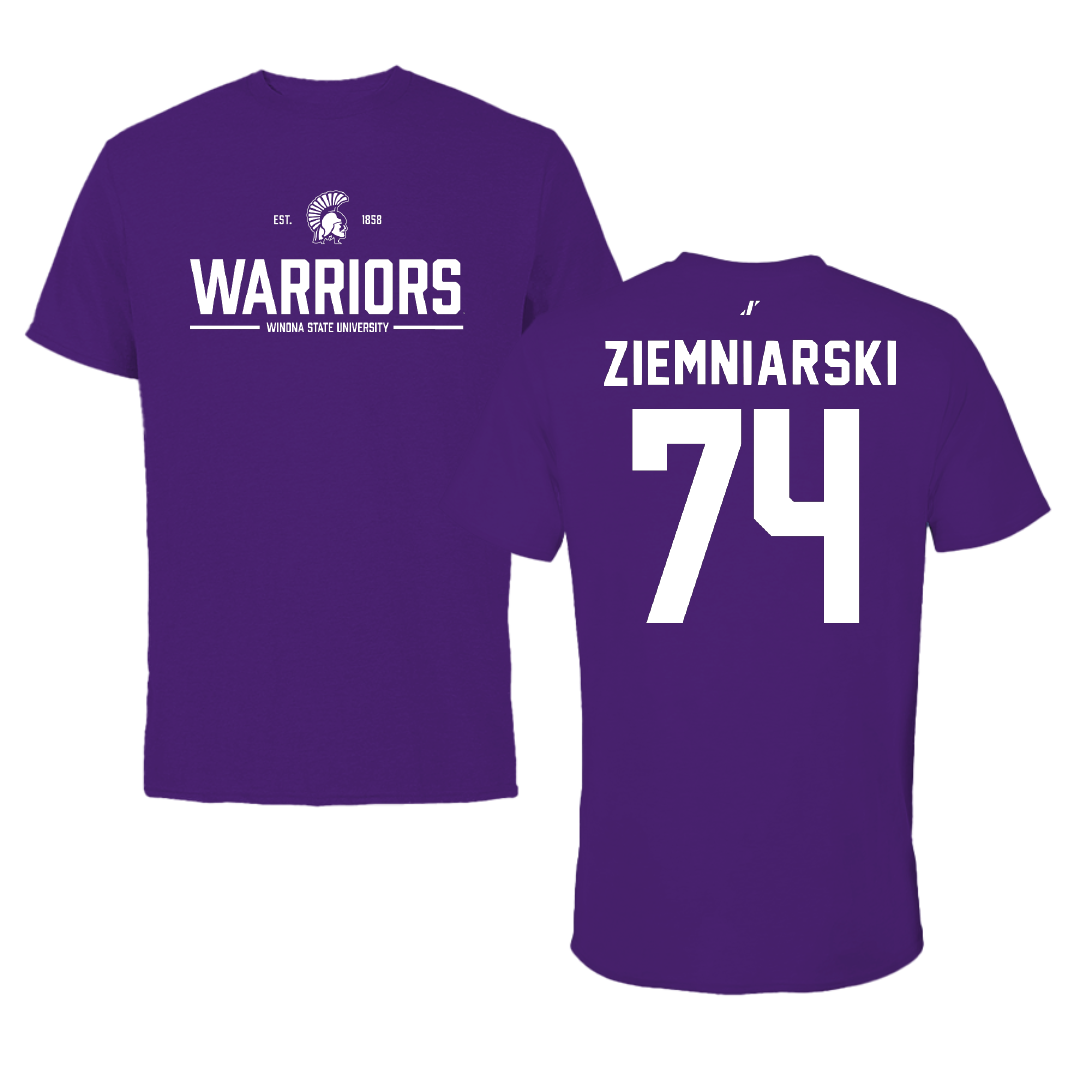 Winona State University Football Purple General Tee - #74 Jake Ziemniarski