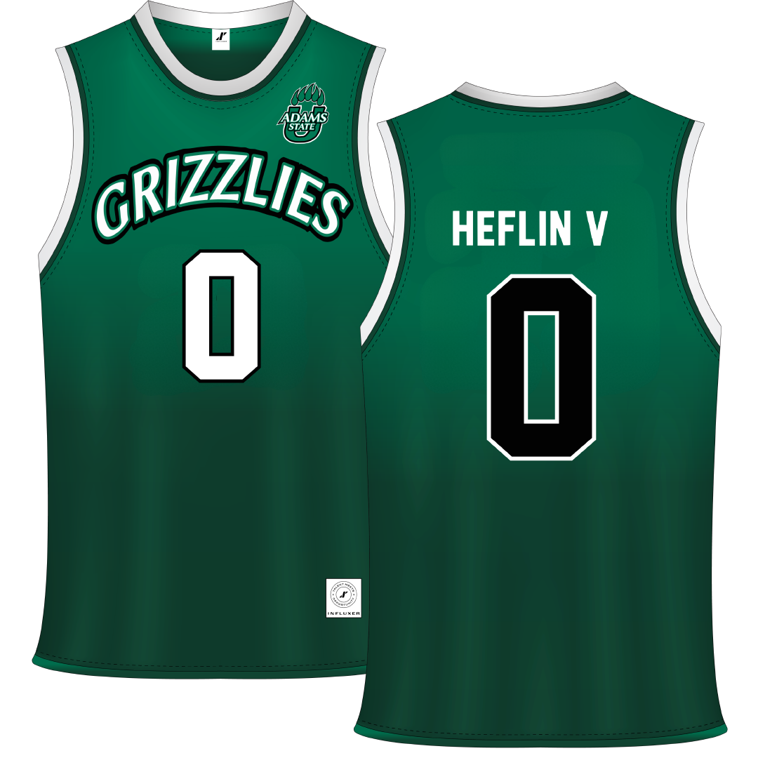 Adams State University Green Basketball Jersey - #0 Robert Heflin V