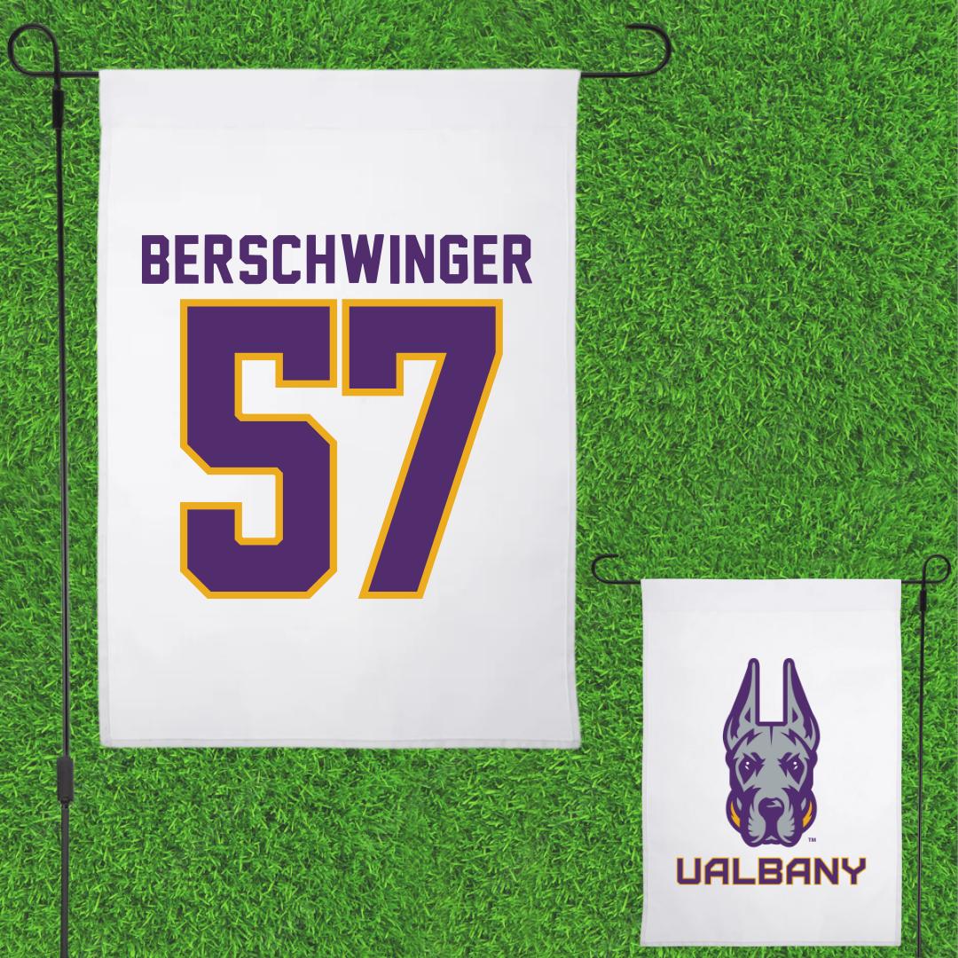 University at Albany Football White Garden Flag - #57 Troy Berschwinger
