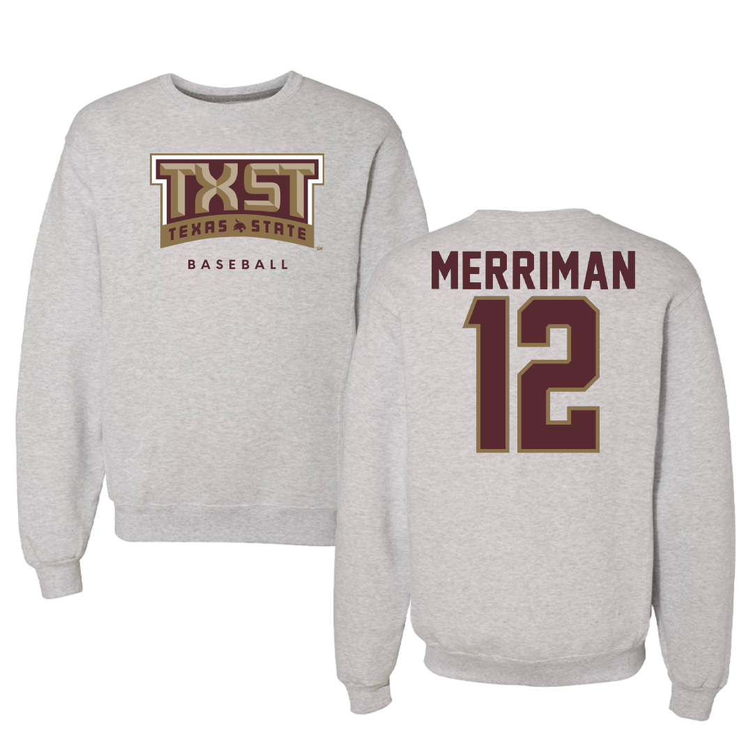 Texas State University Baseball Gray Crewneck - #12 Ben Merriman