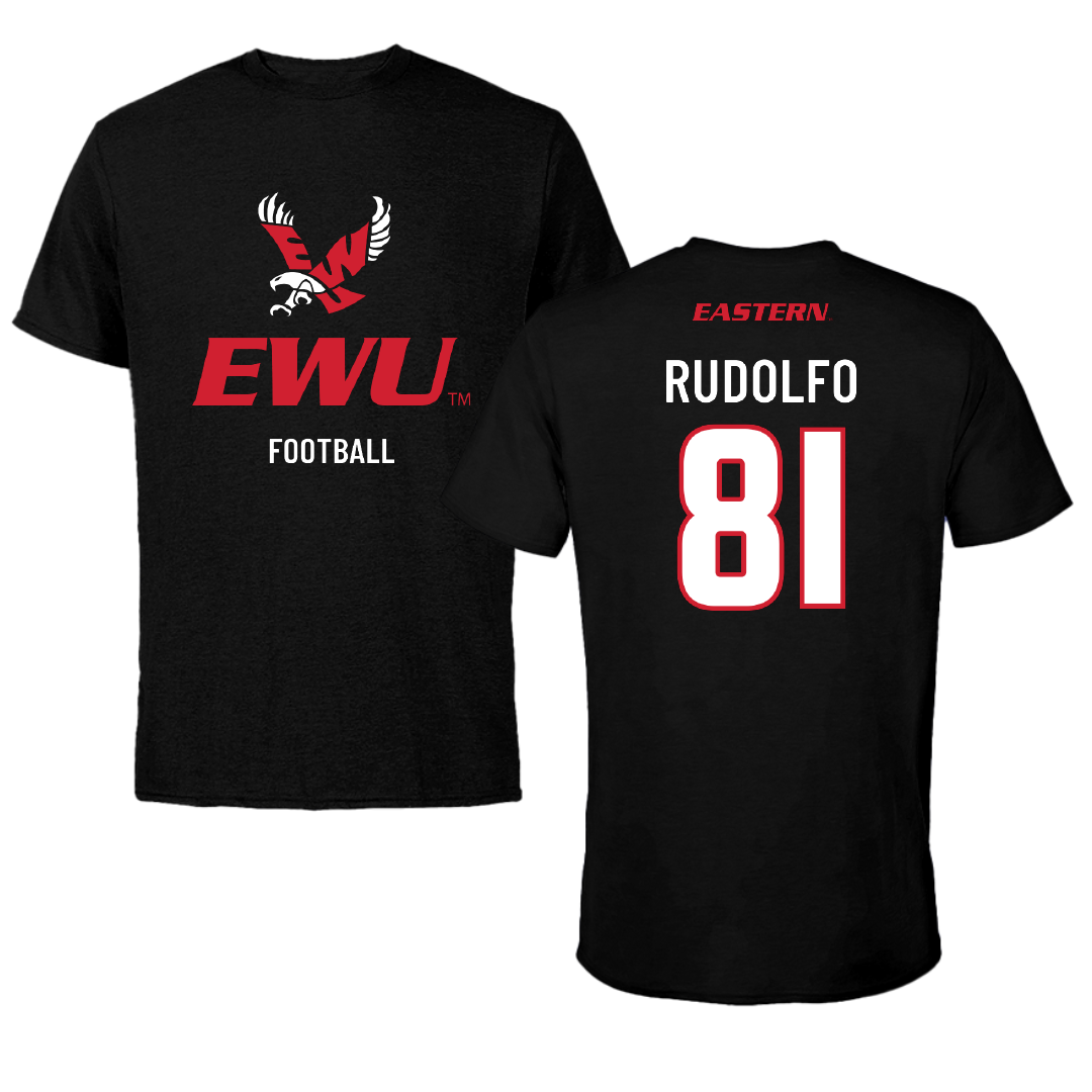 Eastern Washington University Football Black EWU Tee - #81 Riley Rudolfo