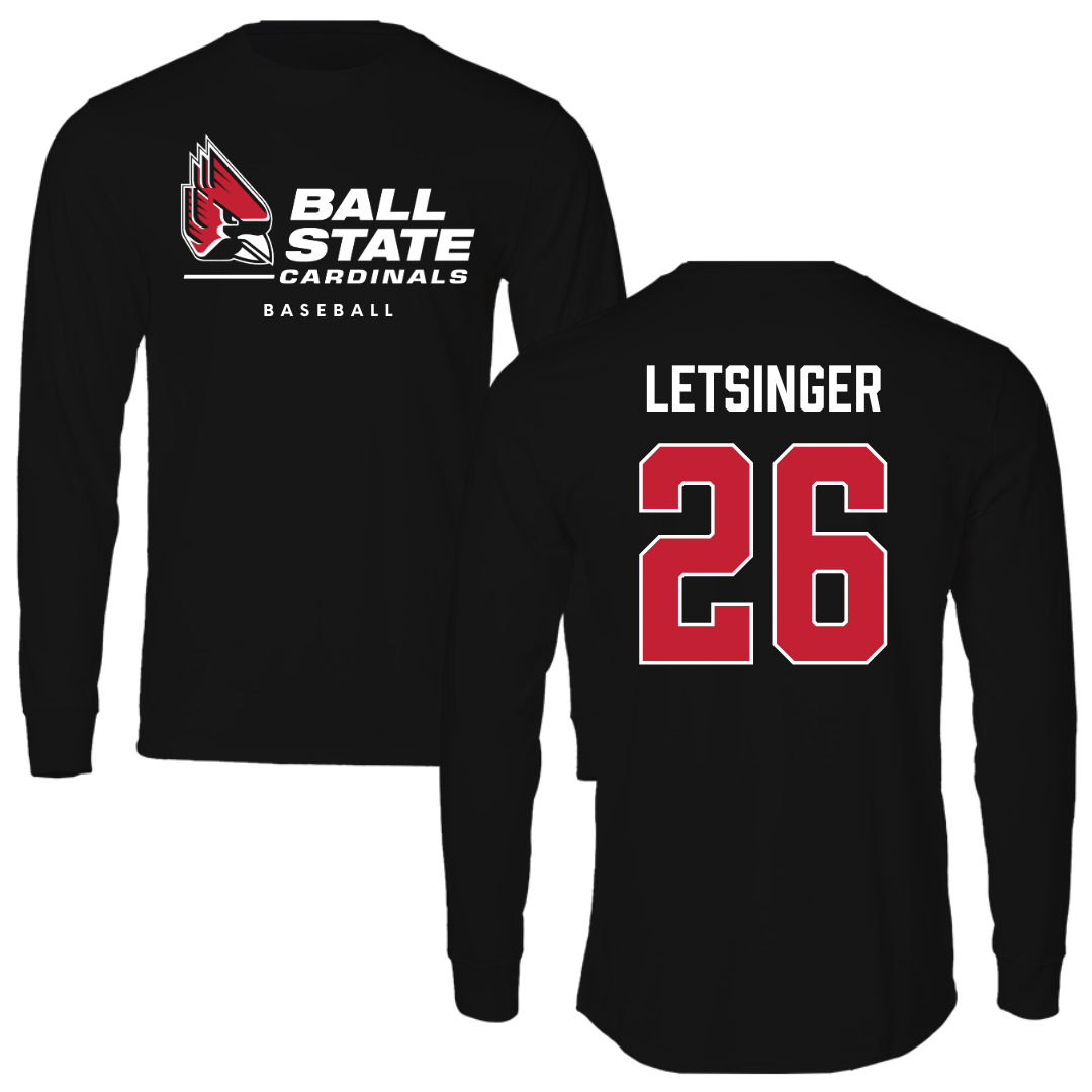 Ball State University Baseball Black Performance Long Sleeve - #26 Lucas Letsinger