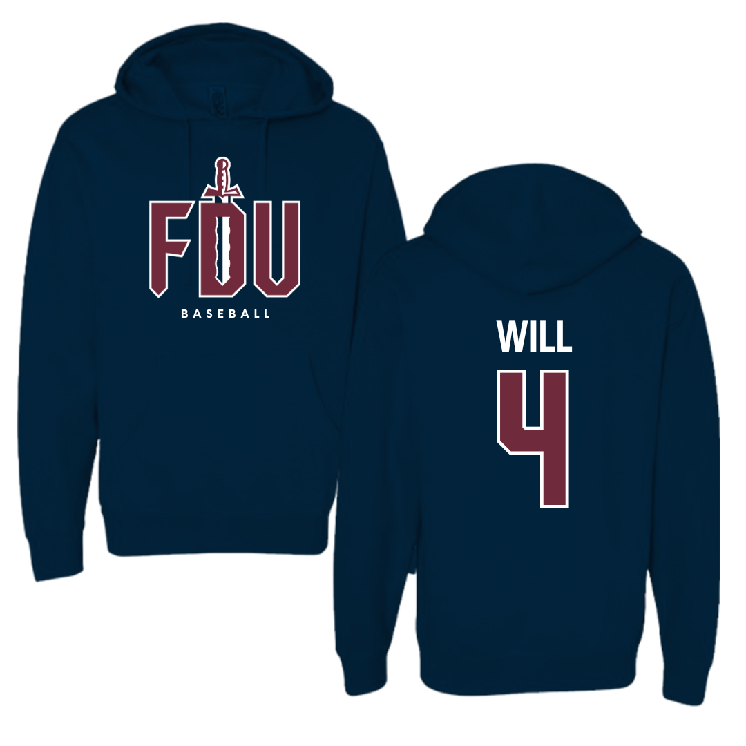 Fairleigh Dickinson University-Metropolitan Campus Baseball Navy Hoodie - #4 Zack Will