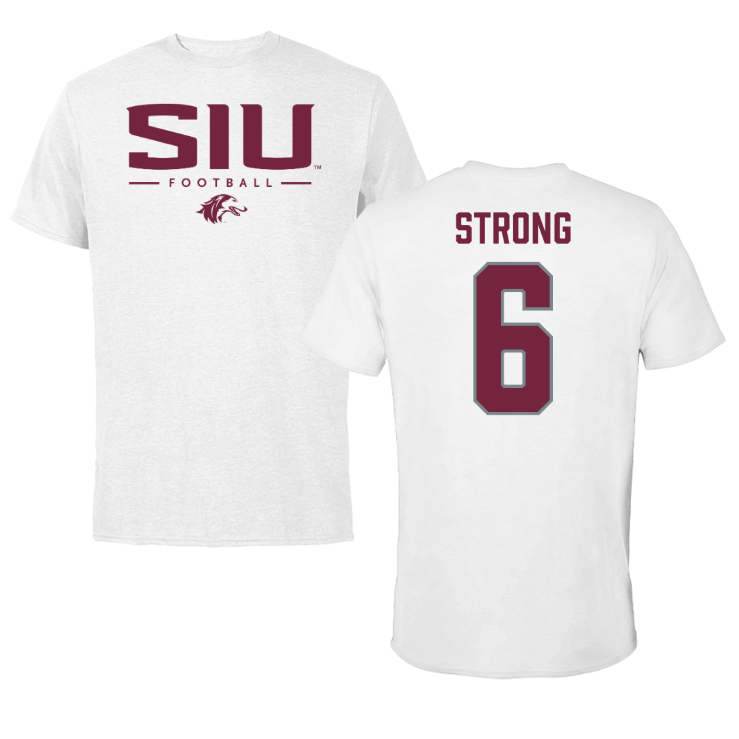 Southern Illinois University at Carbondale Football White Performance Tee - #6 Justin Strong
