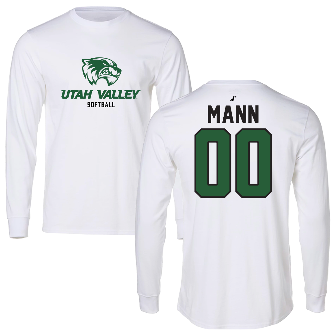 Utah Valley University Softball White Classic Long Sleeve - #00 Angelique Mann