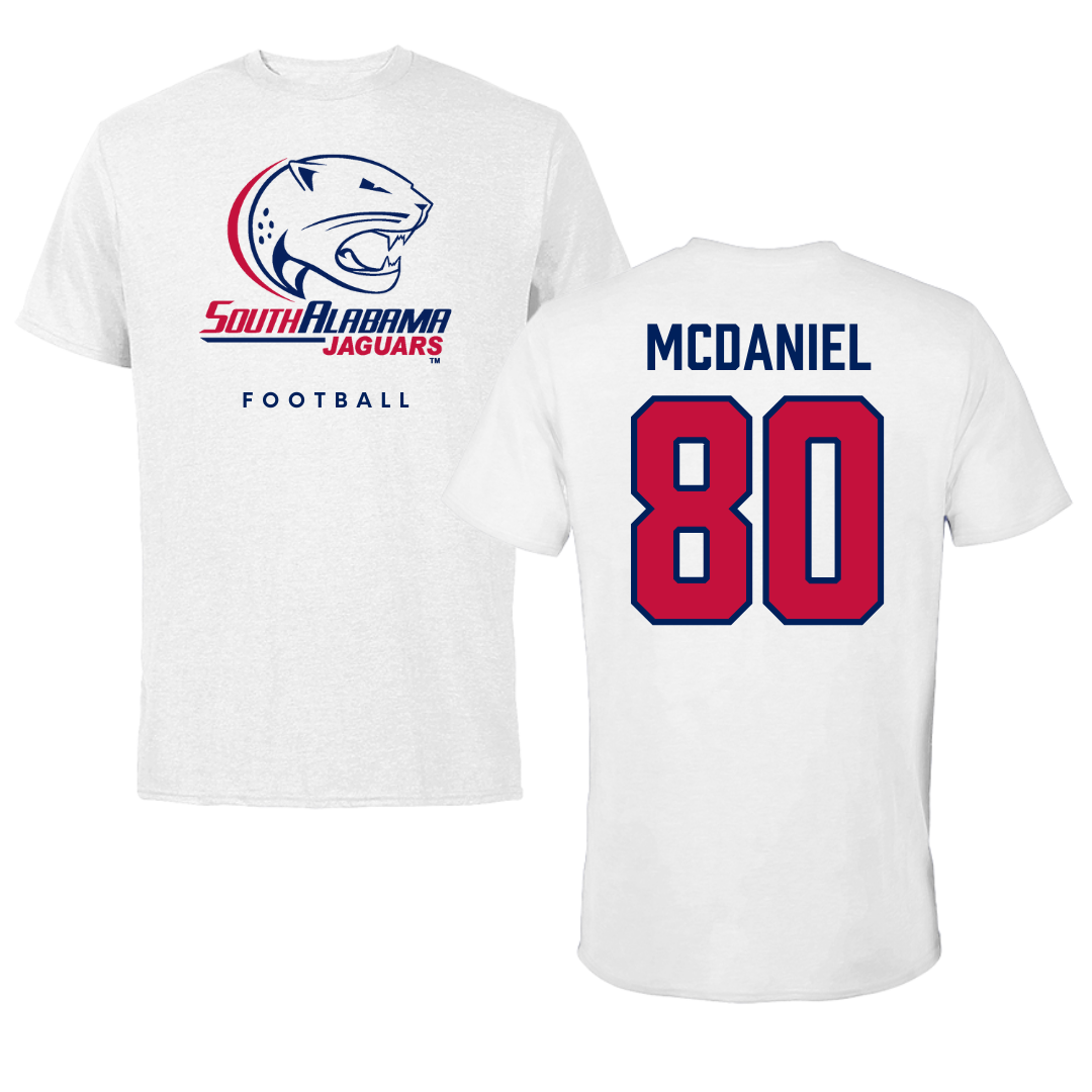 University of South Alabama Football White Performance Tee - #80 Hollis McDaniel
