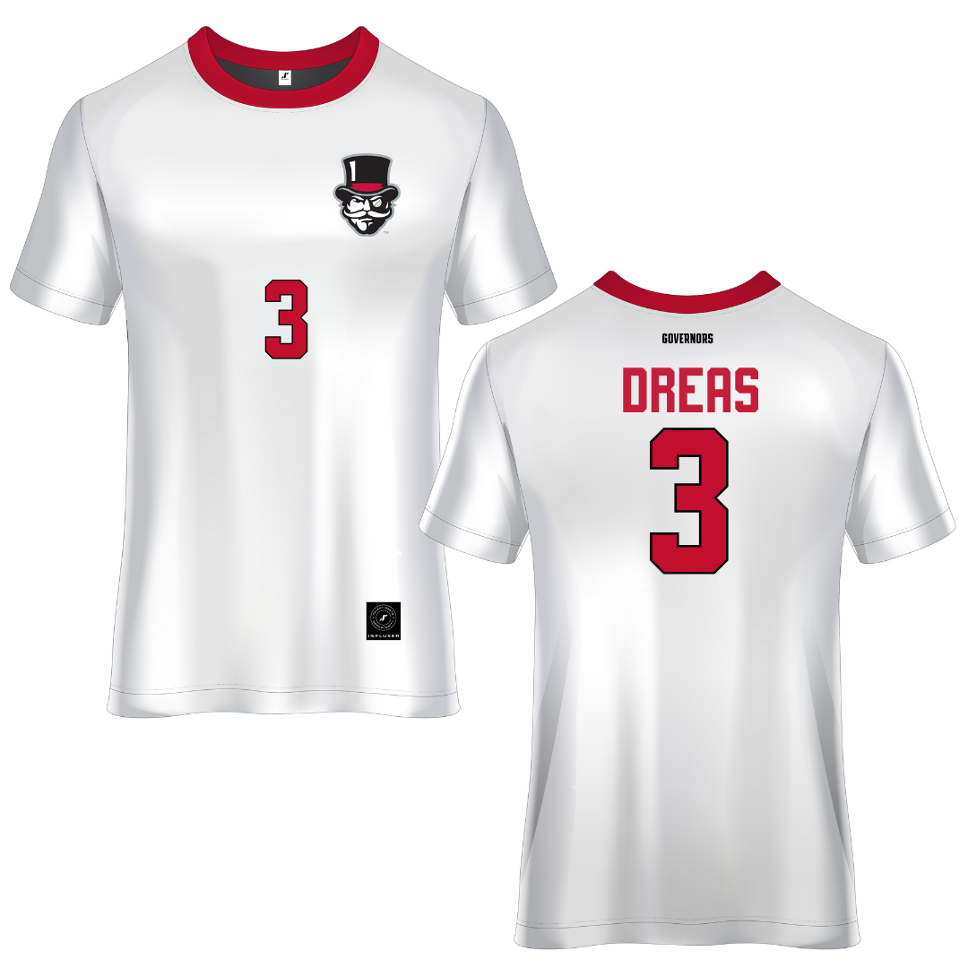 Austin Peay State University White Soccer Jersey - #3 Ellie Dreas