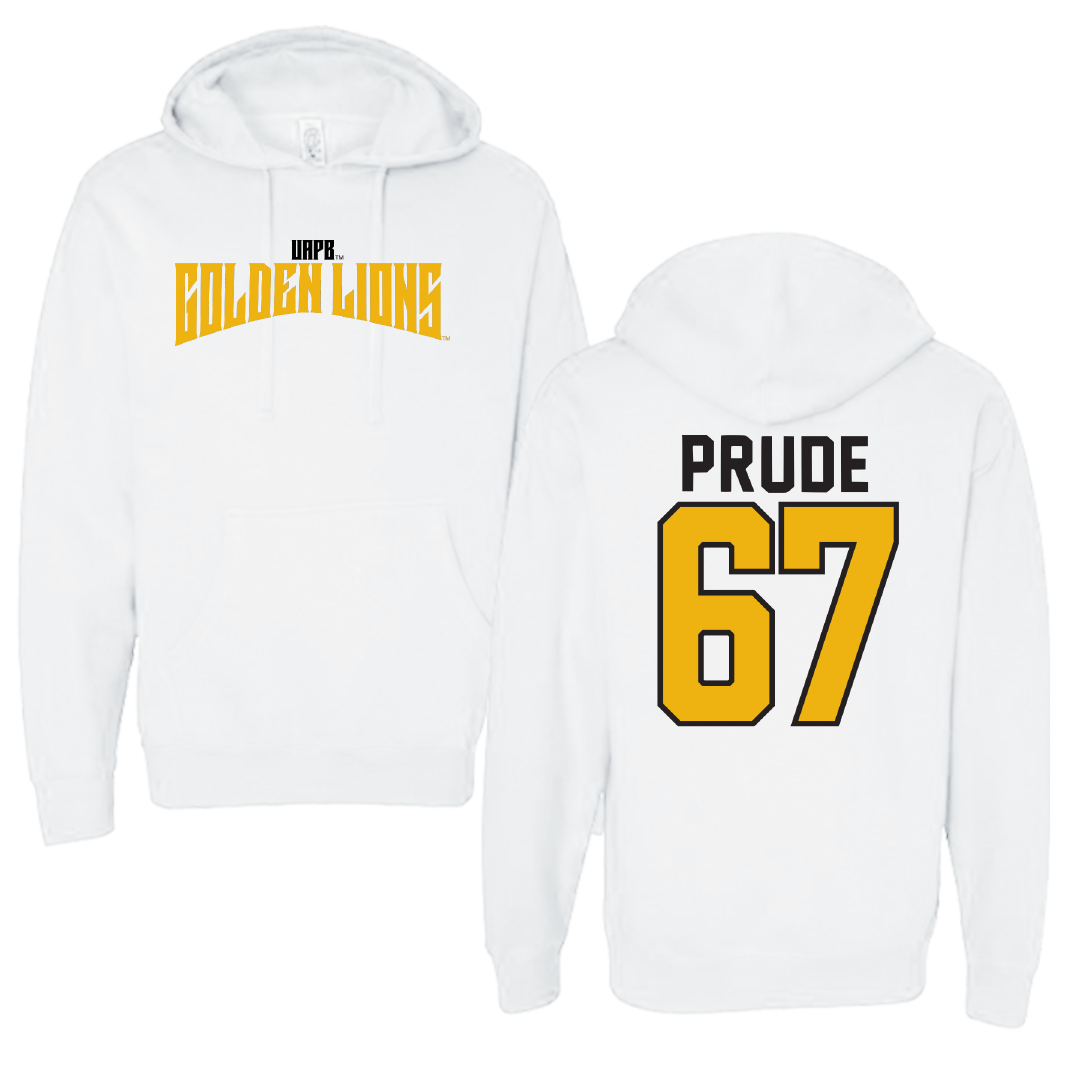University of Arkansas-Pine Bluff Football White Classic Hoodie - #67 Marcus Prude