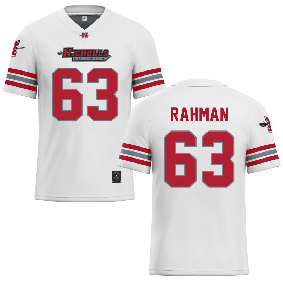 Nicholls State University White Football Jersey - #63 Hamza Rahman