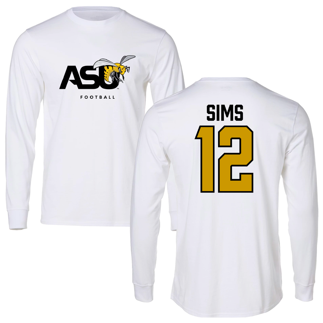 Alabama State University Football White Performance Long Sleeve - #12 Zach Sims