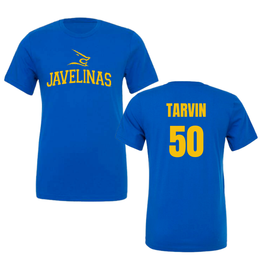Texas A&M University-Kingsville Football Blue Tee - #50 Joe Tarvin