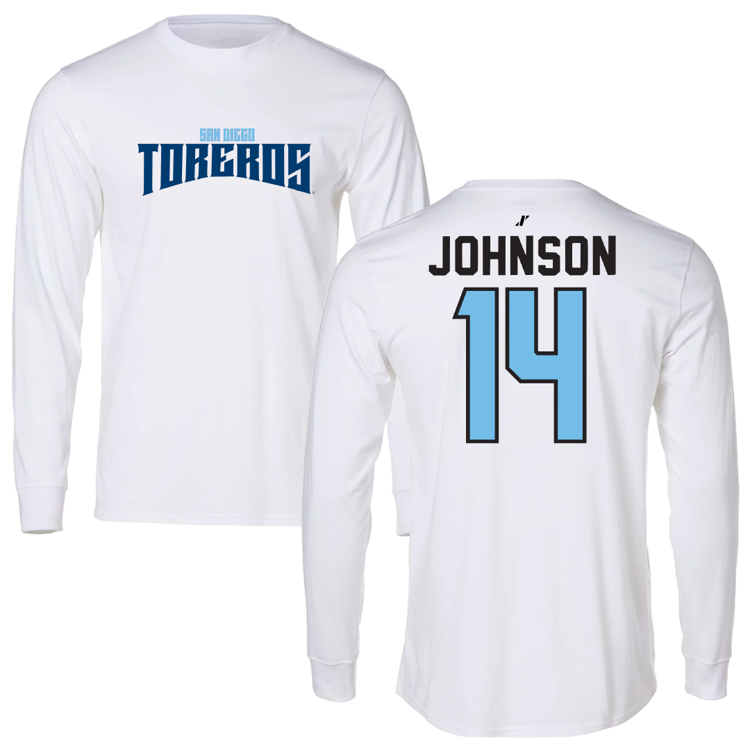 University of San Diego Softball White Classic Performance Long Sleeve - #14 Taylor Johnson