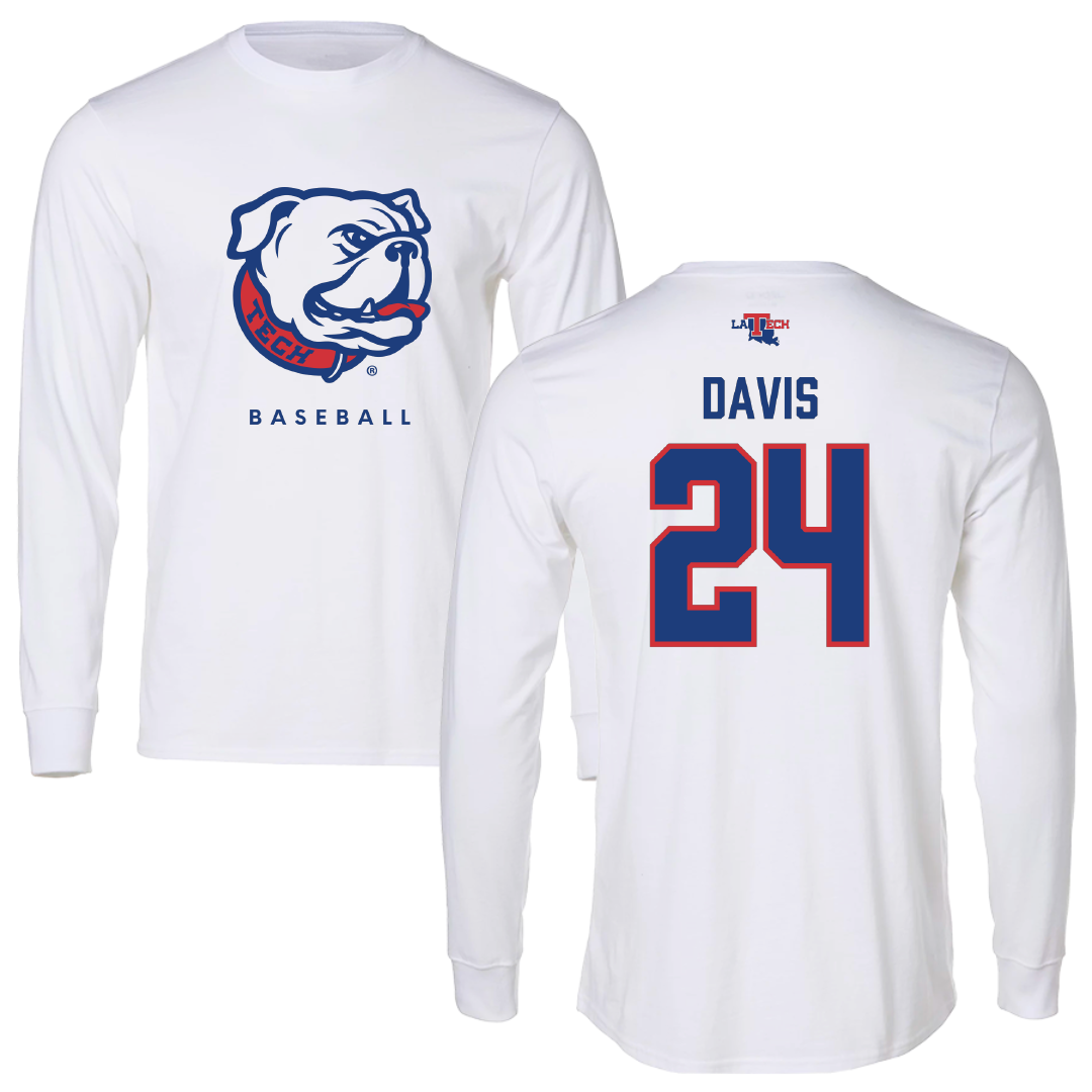 Louisiana Tech University Baseball White Performance Long Sleeve - #24 Dalton Davis