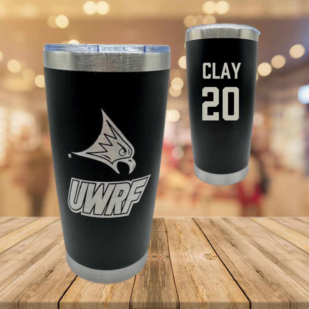 University of Wisconsin-River Falls Football Black Stainless Steel Tumbler - #20 TJ Clay