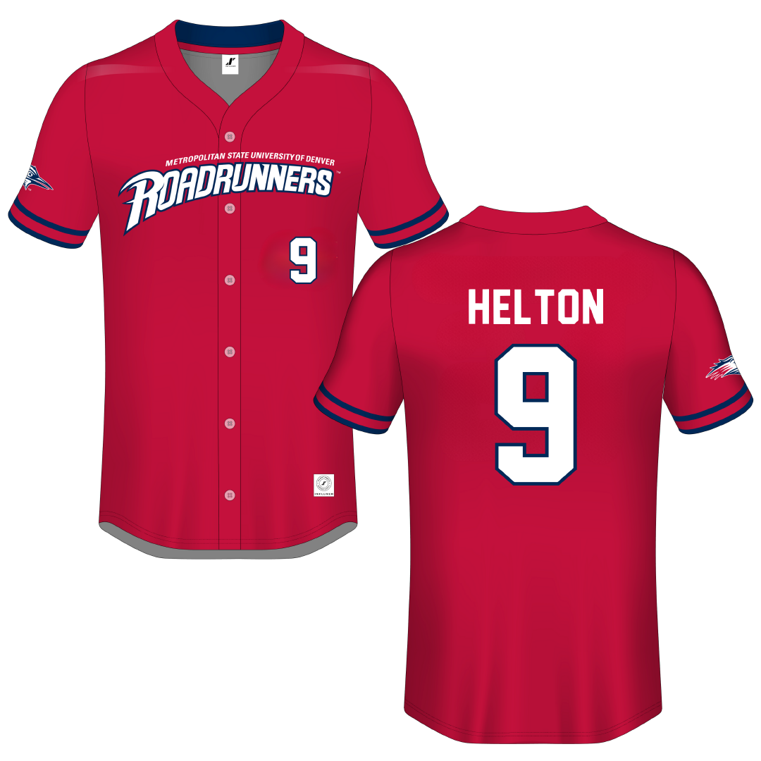 Metropolitan State University of Denver Red Button-Down Jersey - #9 Brad Helton