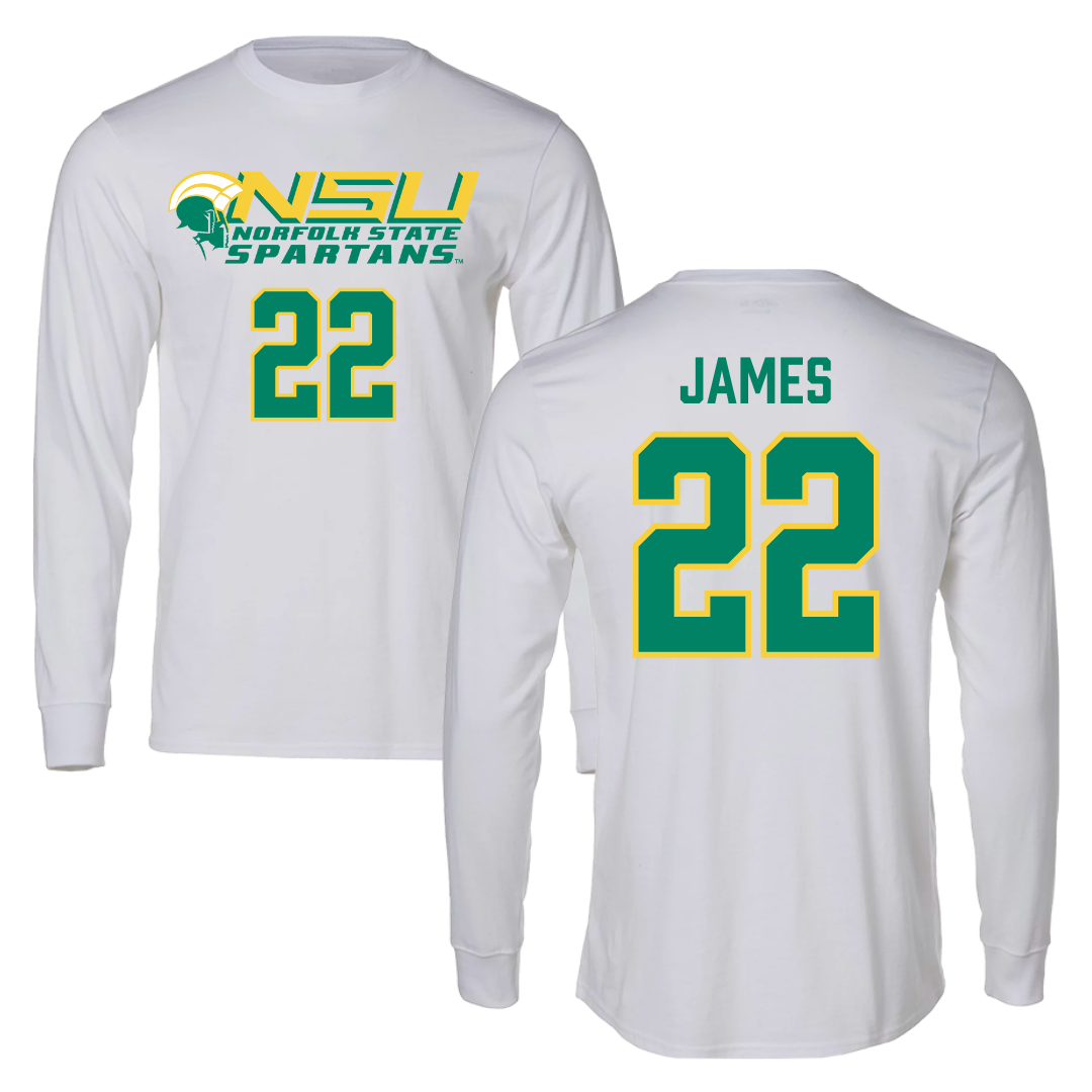 Norfolk State University Football White Performance Long Sleeve - #22 Andrew James