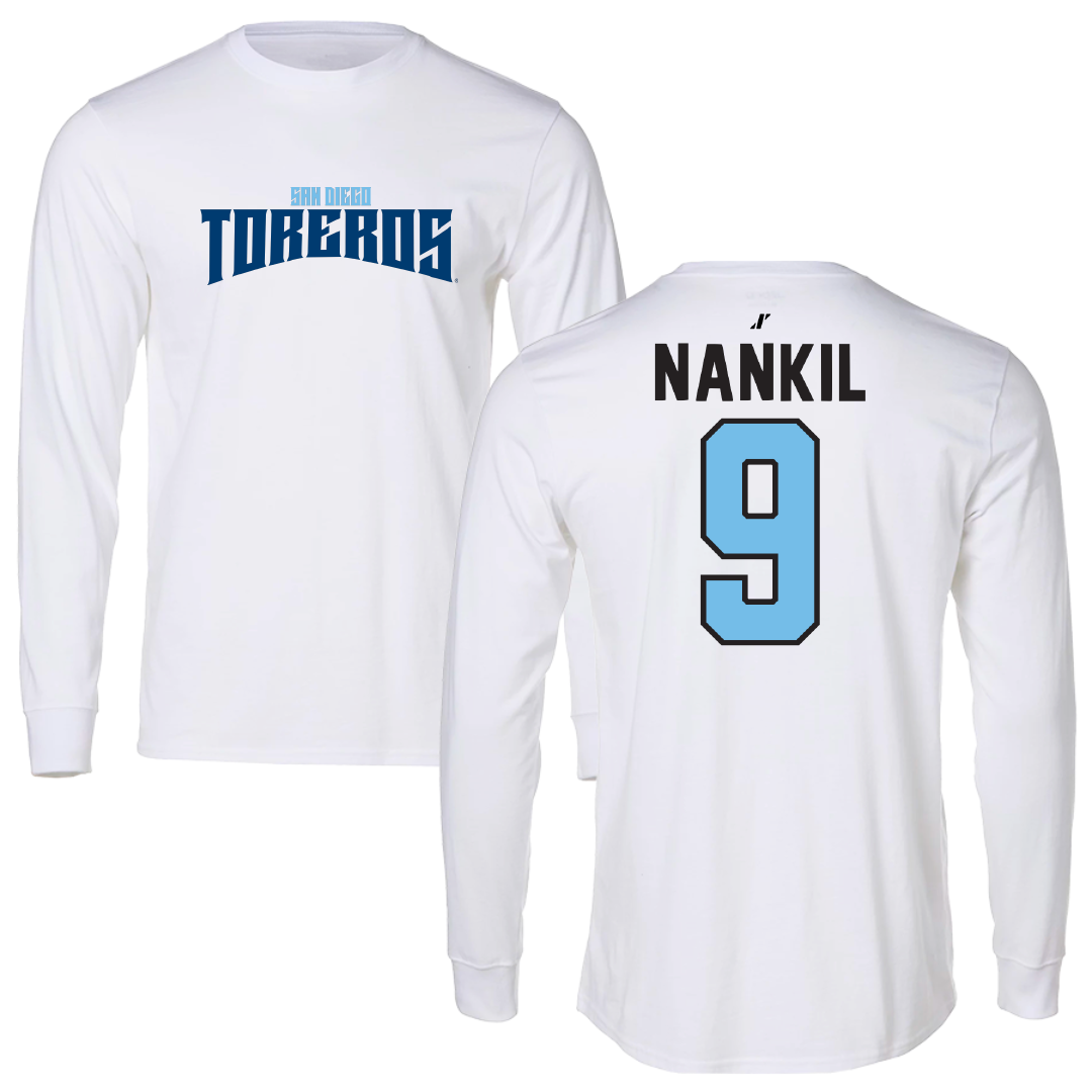 University of San Diego Football White Classic Performance Long Sleeve - #9 Dom Nankil