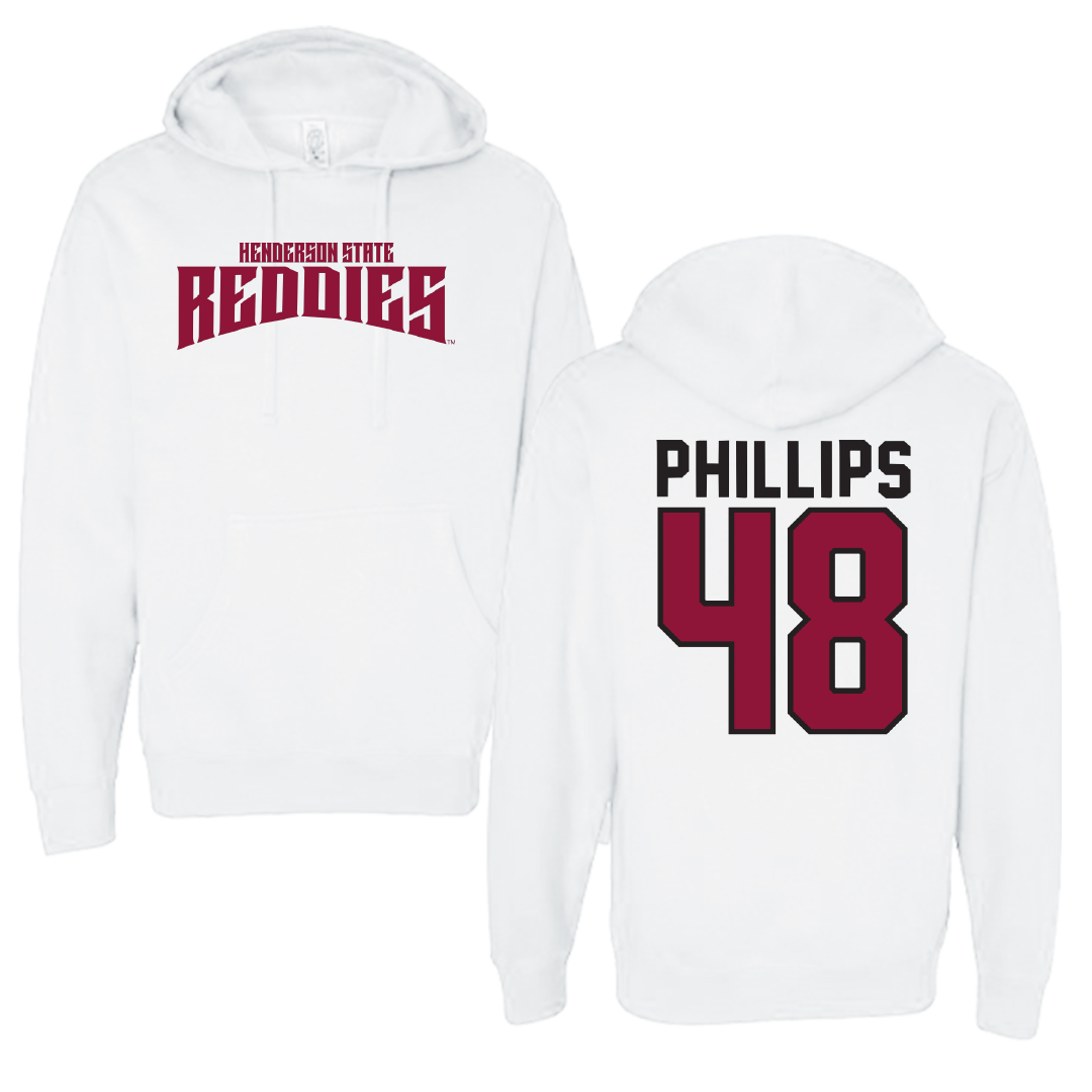 Henderson State University Baseball White Classic Hoodie - #48 Austin Phillips