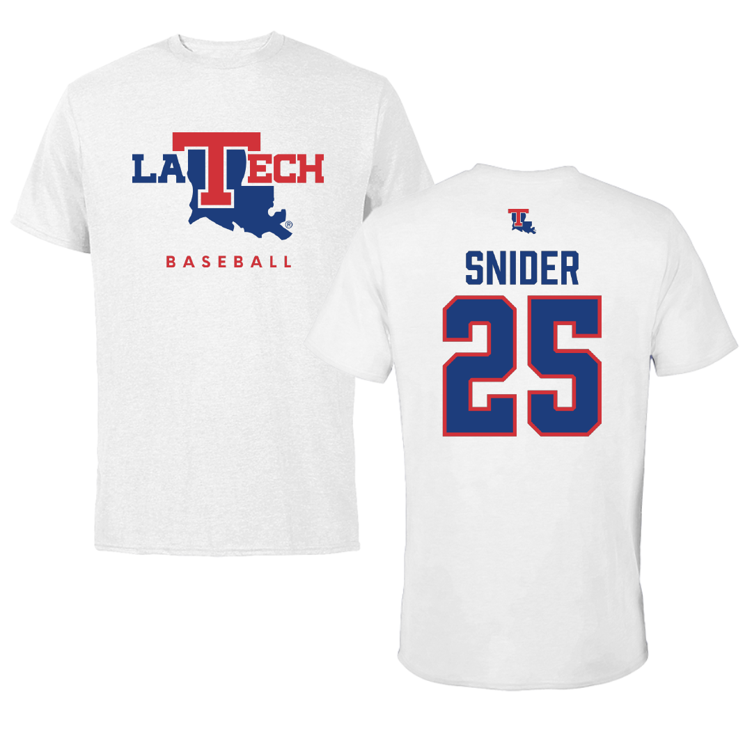 Louisiana Tech University Baseball White Performance Tee - #25 William Snider