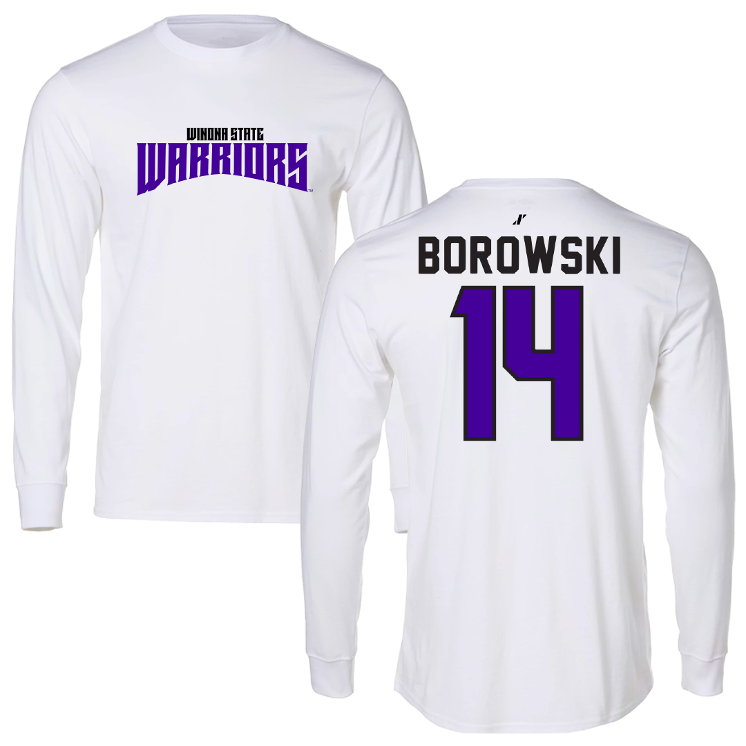 Winona State University Basketball White Classic Performance Long Sleeve - #14 Ty Borowski