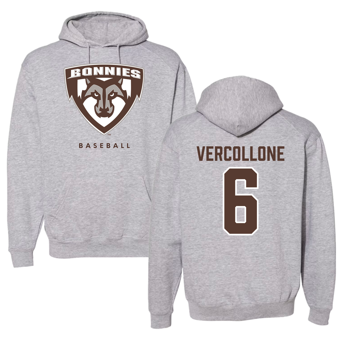 St. Bonaventure University Baseball Gray Hoodie - #6 Conner Vercollone