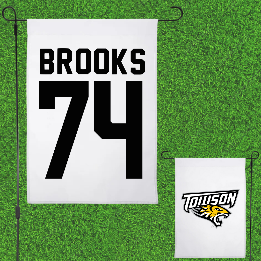Towson University Football White Garden Flag - #74 KJ Brooks