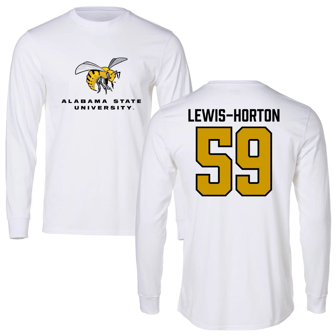 Alabama State University Football White Block Long Sleeve - #59 Jaland Lewis-Horton