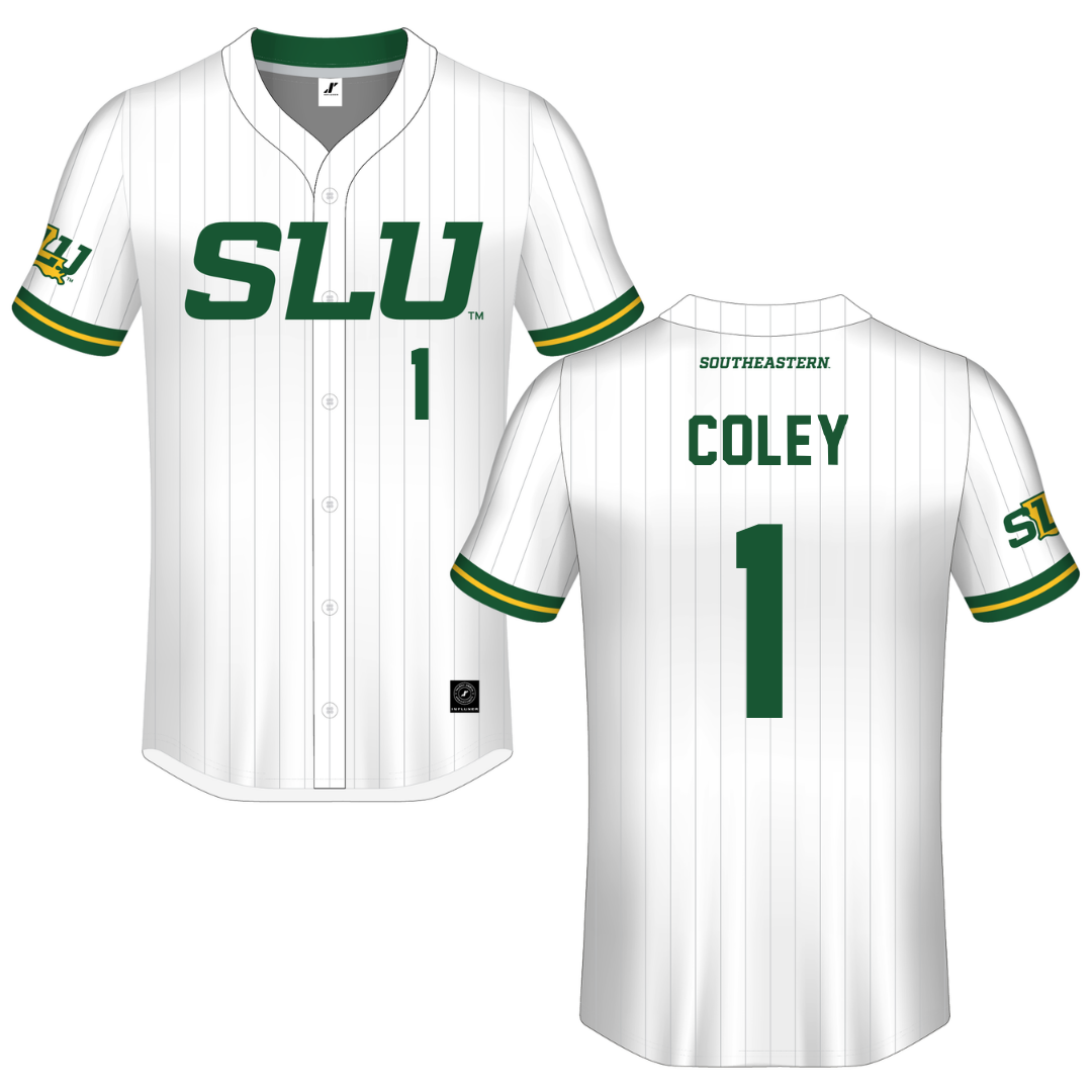 Southeastern Louisiana University White Pinstripe Button-Down Jersey - #1 Parker Coley