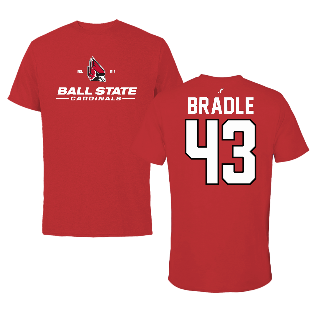 Ball State University Baseball Red General Performance Tee - #43 Ty Bradle