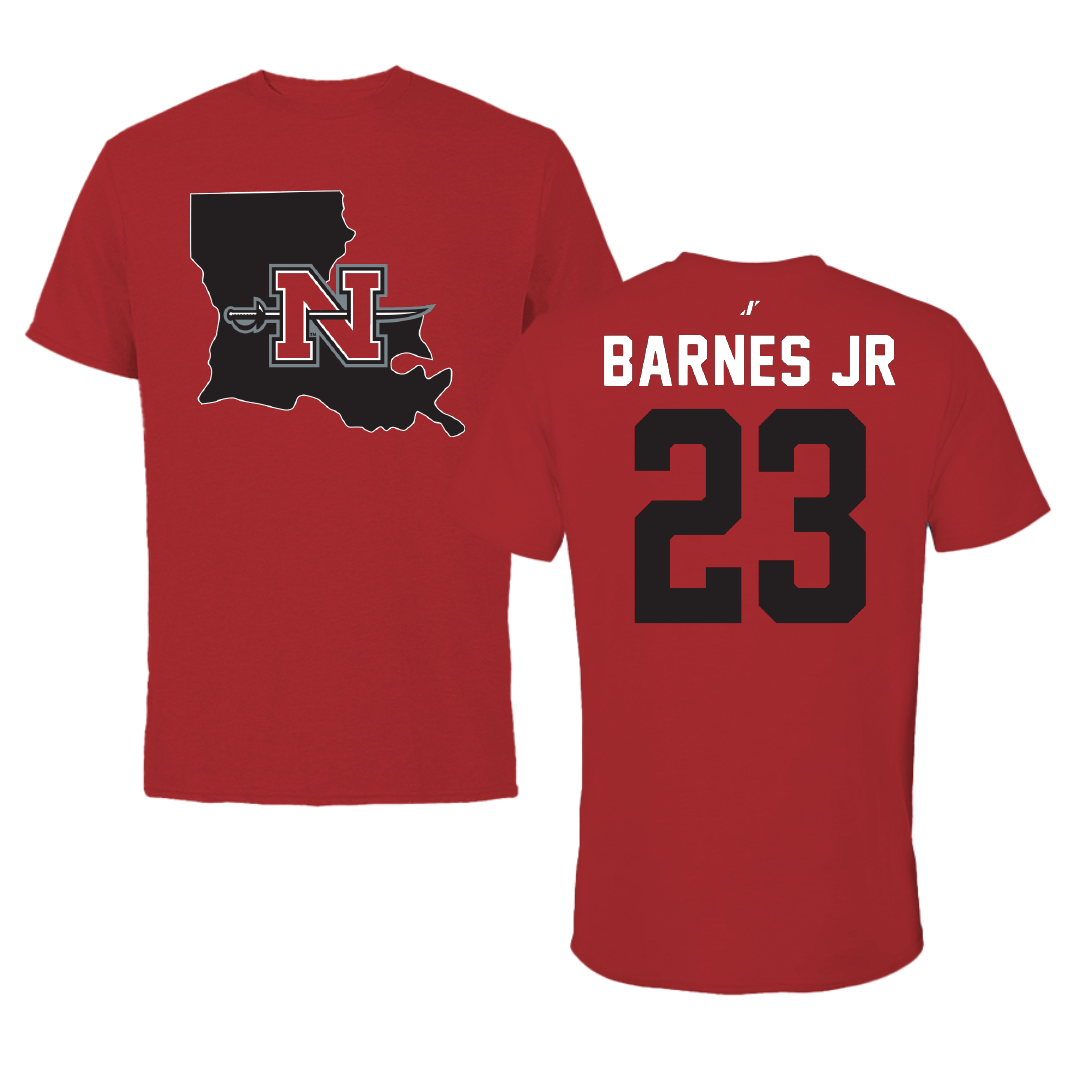 Nicholls State University Football Canvas Red State Tee - #23 Jason Barnes Jr