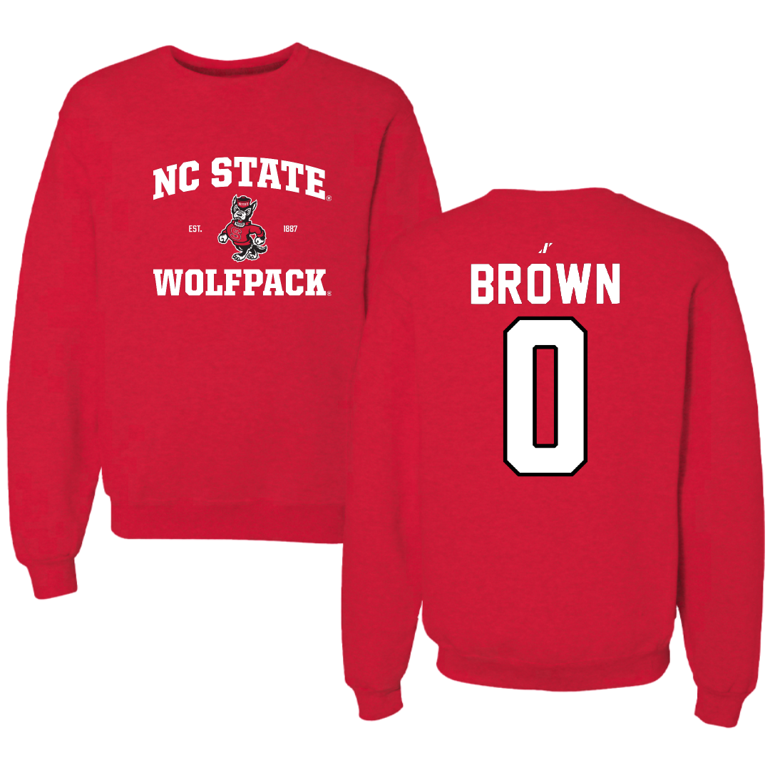 North Carolina State University Football Red General Crewneck - #0 Sean Brown
