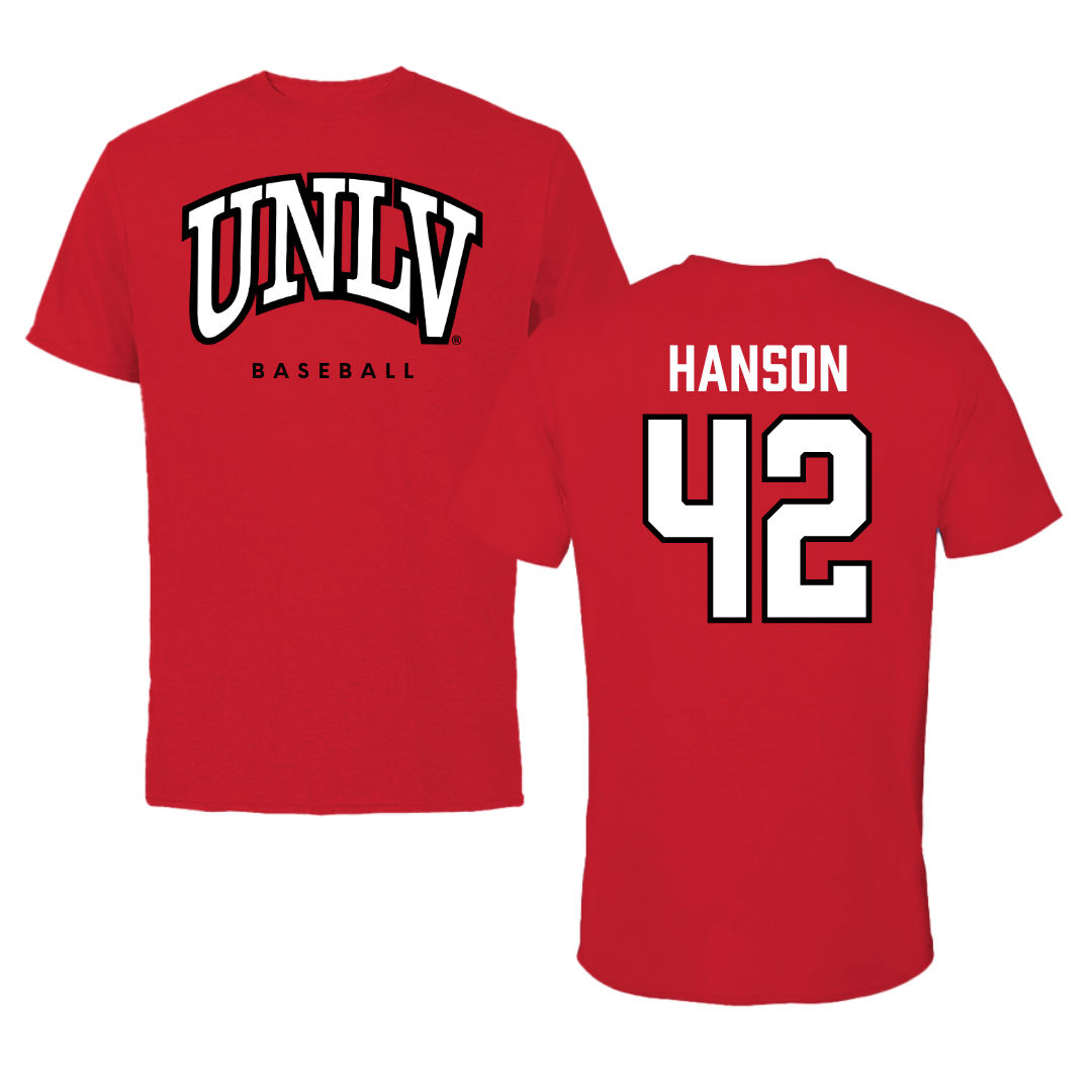 University of Nevada-Las Vegas Baseball Red Tee - #42 Jordan Hanson