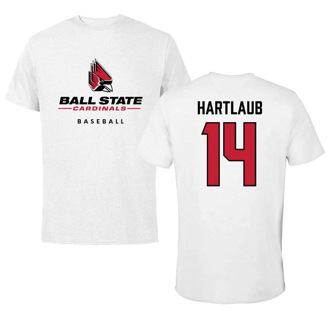 Ball State University Baseball White Performance Tee - #14 Jacob Hartlaub