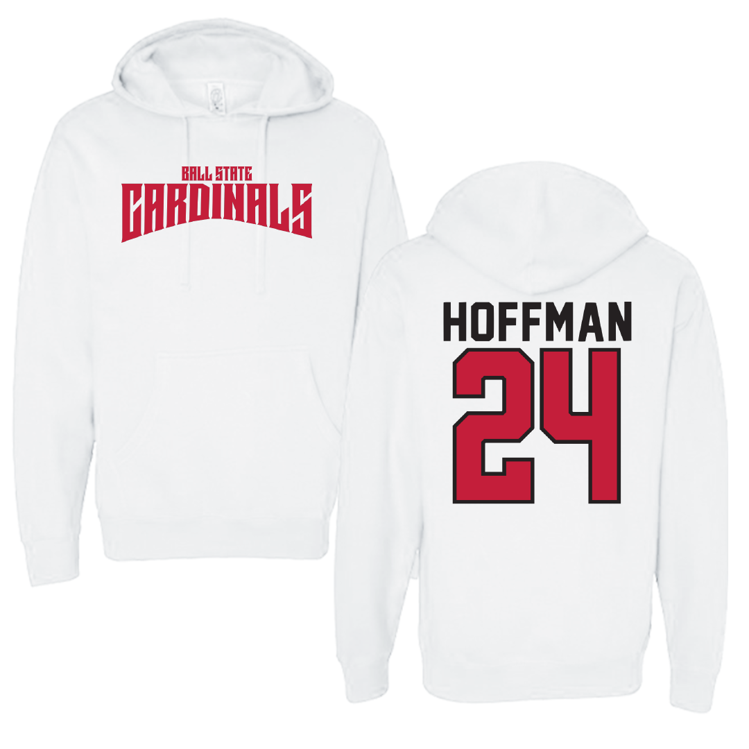 Ball State University Softball White Classic Hoodie - #24 Jessica Hoffman