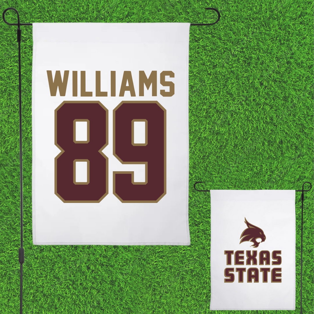 Texas State University Football White Garden Flag - #89 Jordan Williams