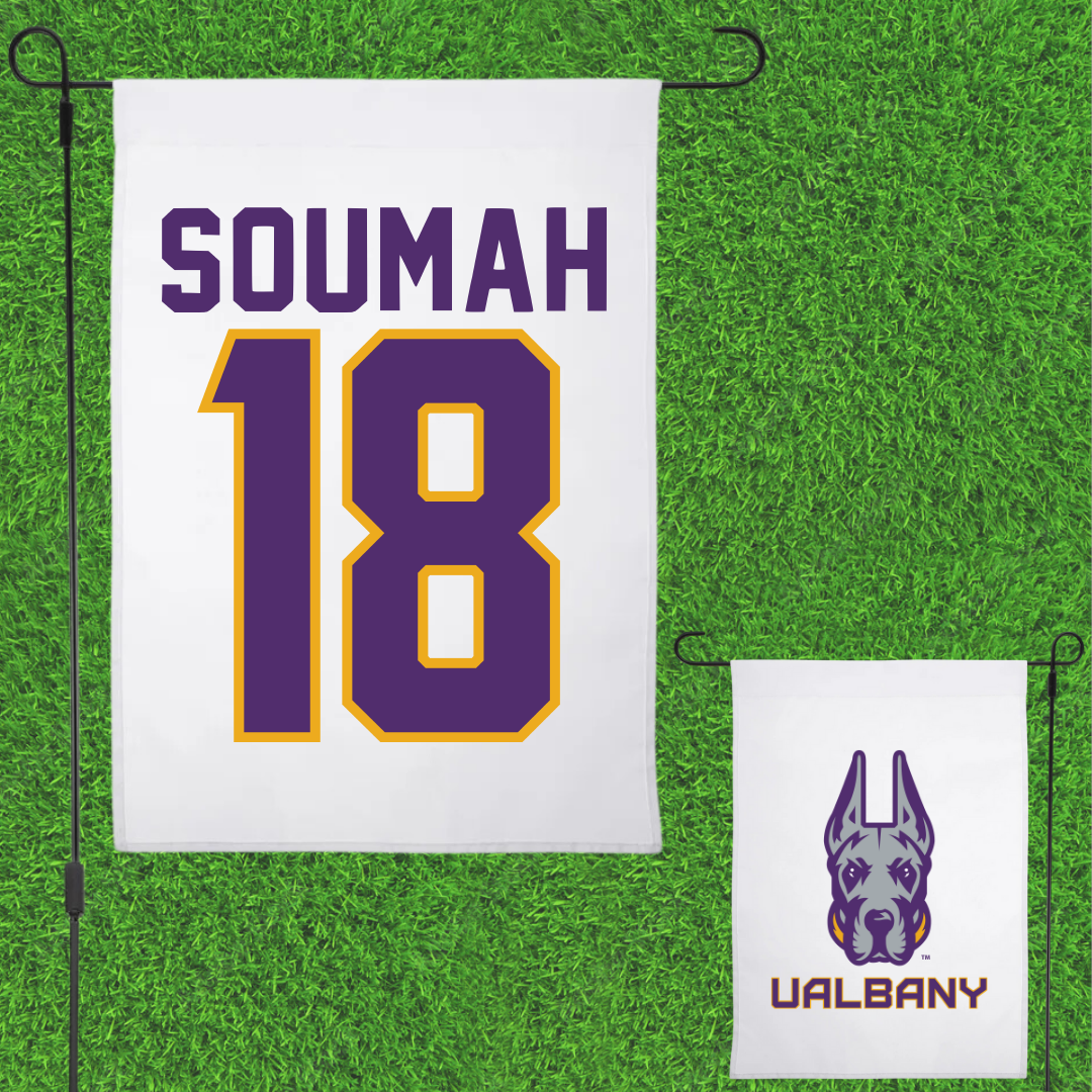 University at Albany Soccer White Garden Flag - #18 Mohamed Soumah