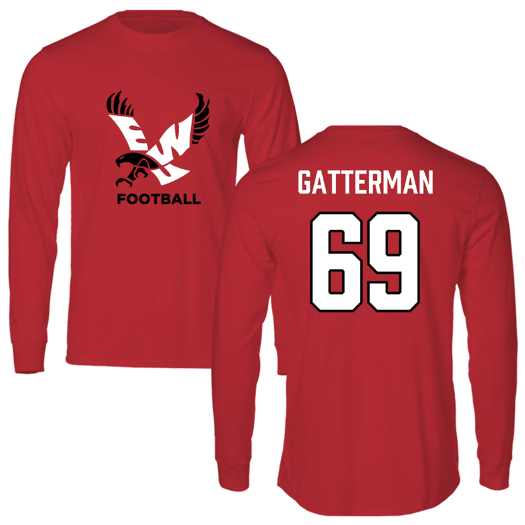 Eastern Washington University Football Red EWU Performance Long Sleeve - #69 Dane Gatterman