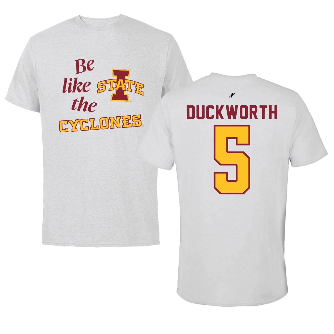Iowa State University Volleyball Light Gray Be Like Us Tee - #5 Maya Duckworth