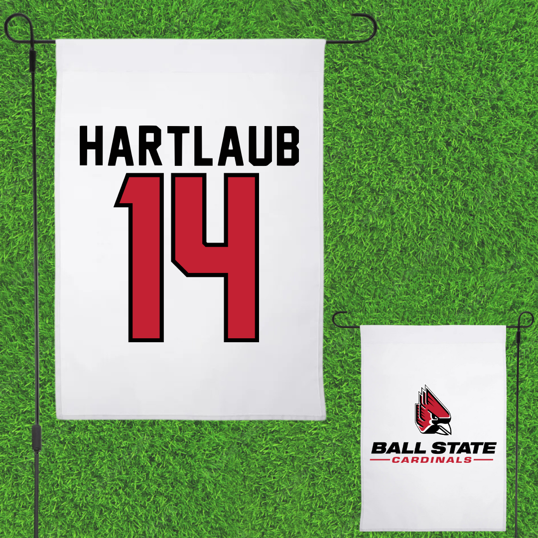 Ball State University Baseball White Garden Flag - #14 Jacob Hartlaub