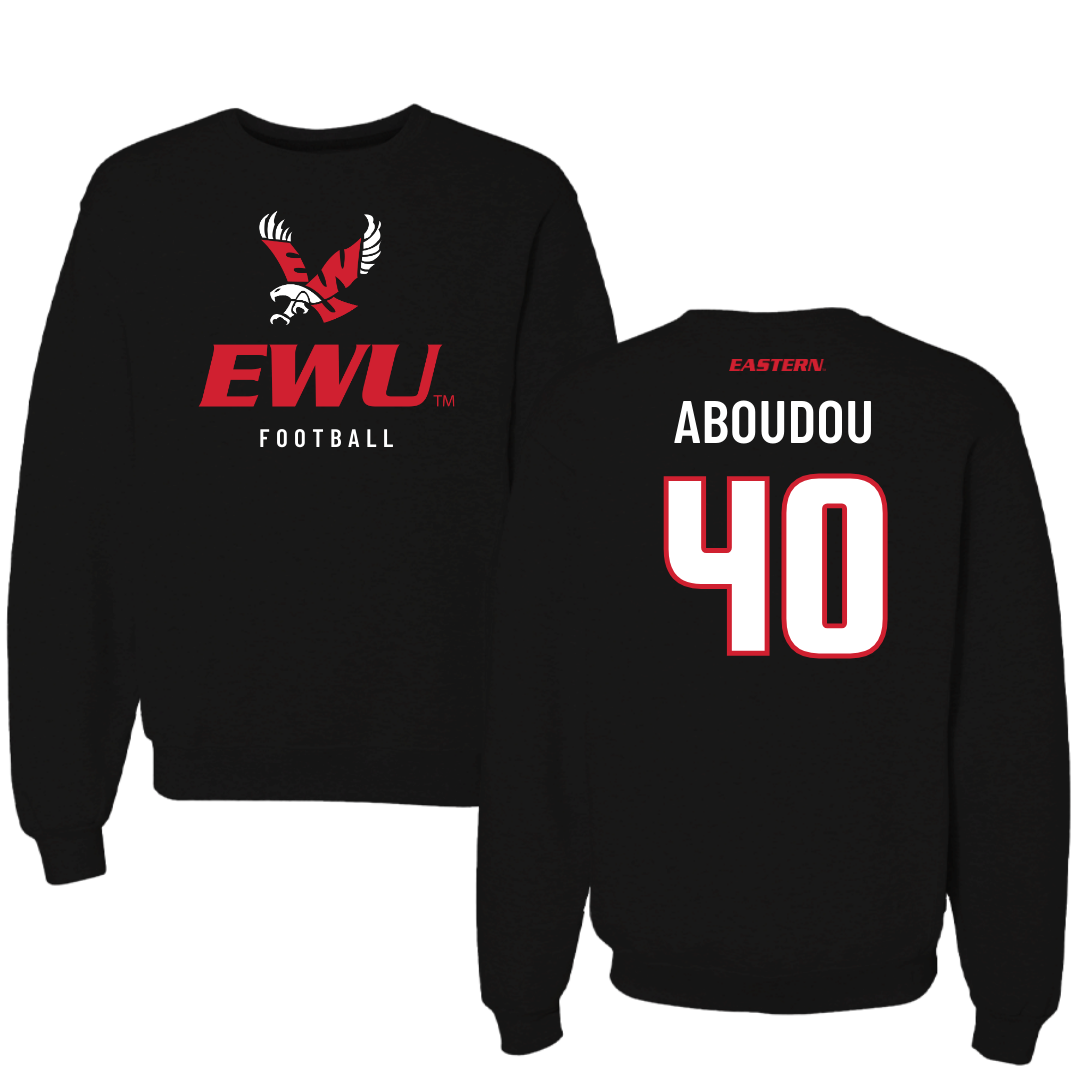 Eastern Washington University Football Black EWU Crewneck - #40 Amdane Aboudou