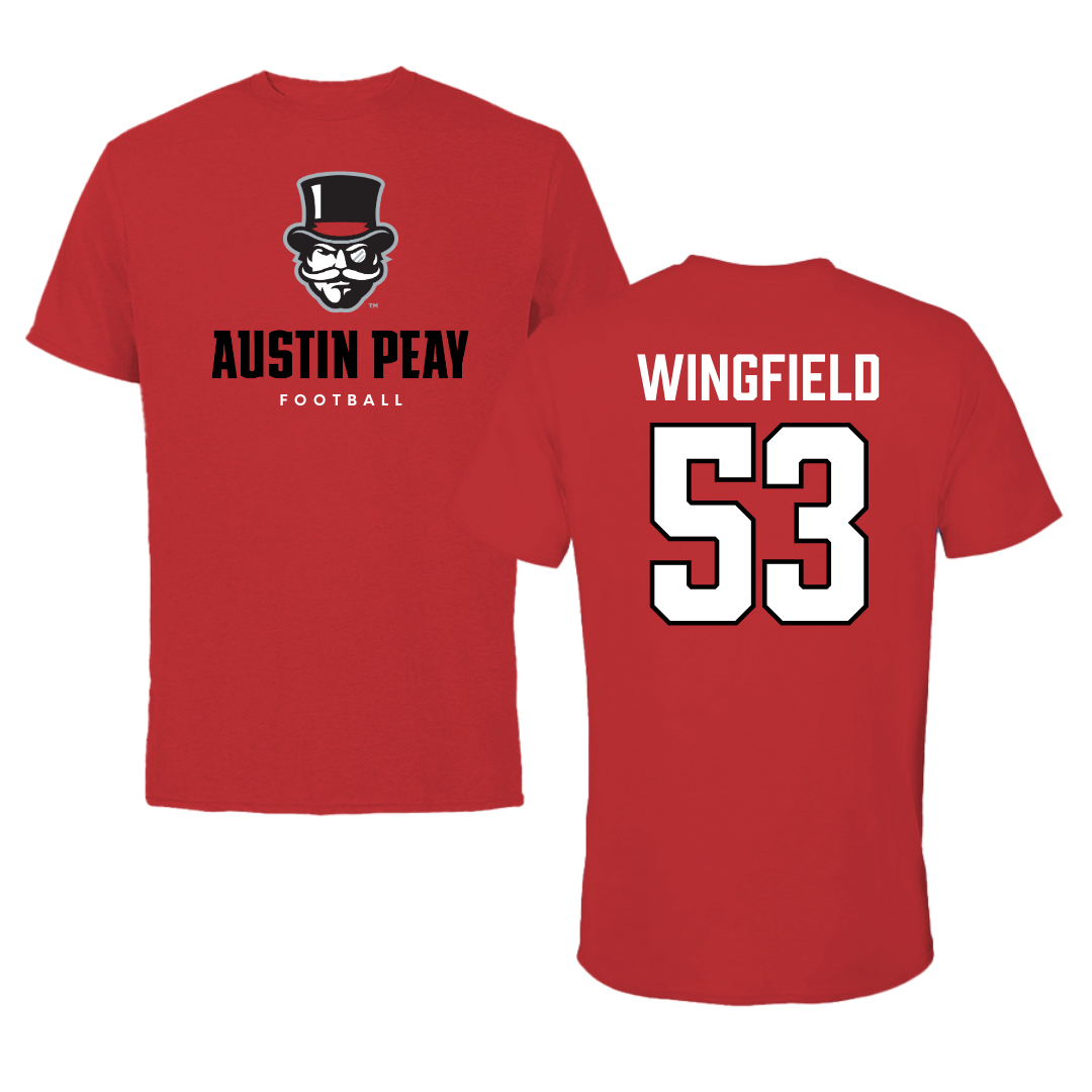 Austin Peay State University Football Red Mascot Performance Tee - #53 Christian Wingfield
