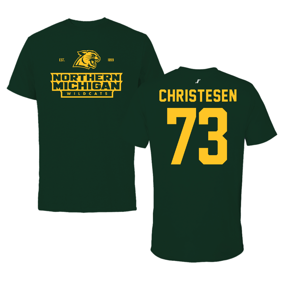 Northern Michigan University Football Forest Green General Tee - #73 Charlie Christesen