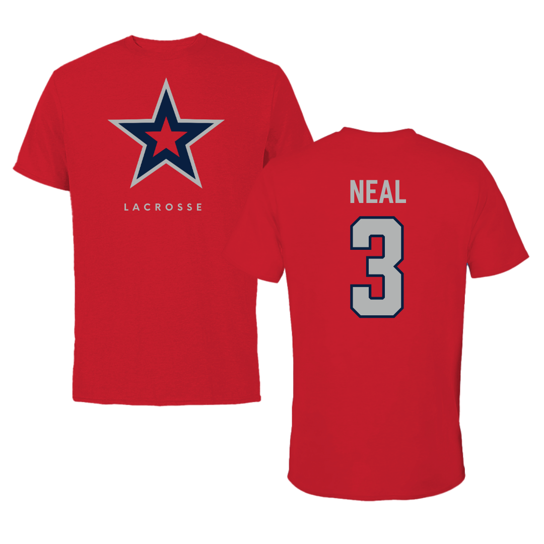 Robert Morris University Lacrosse Red Performance Tee - #3 Torin Neal
