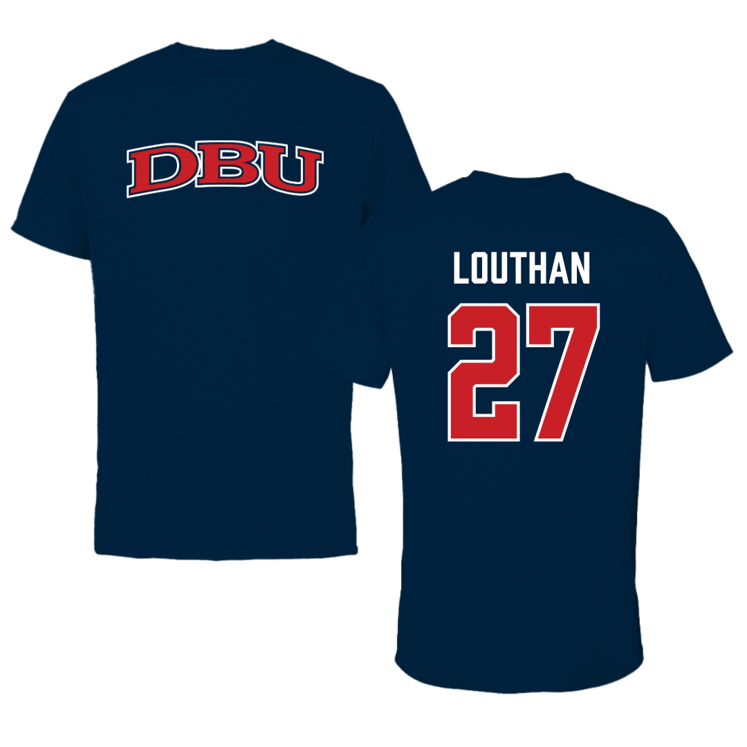 Dallas Baptist University Soccer Navy DBU Tee - #27 Anne Louthan