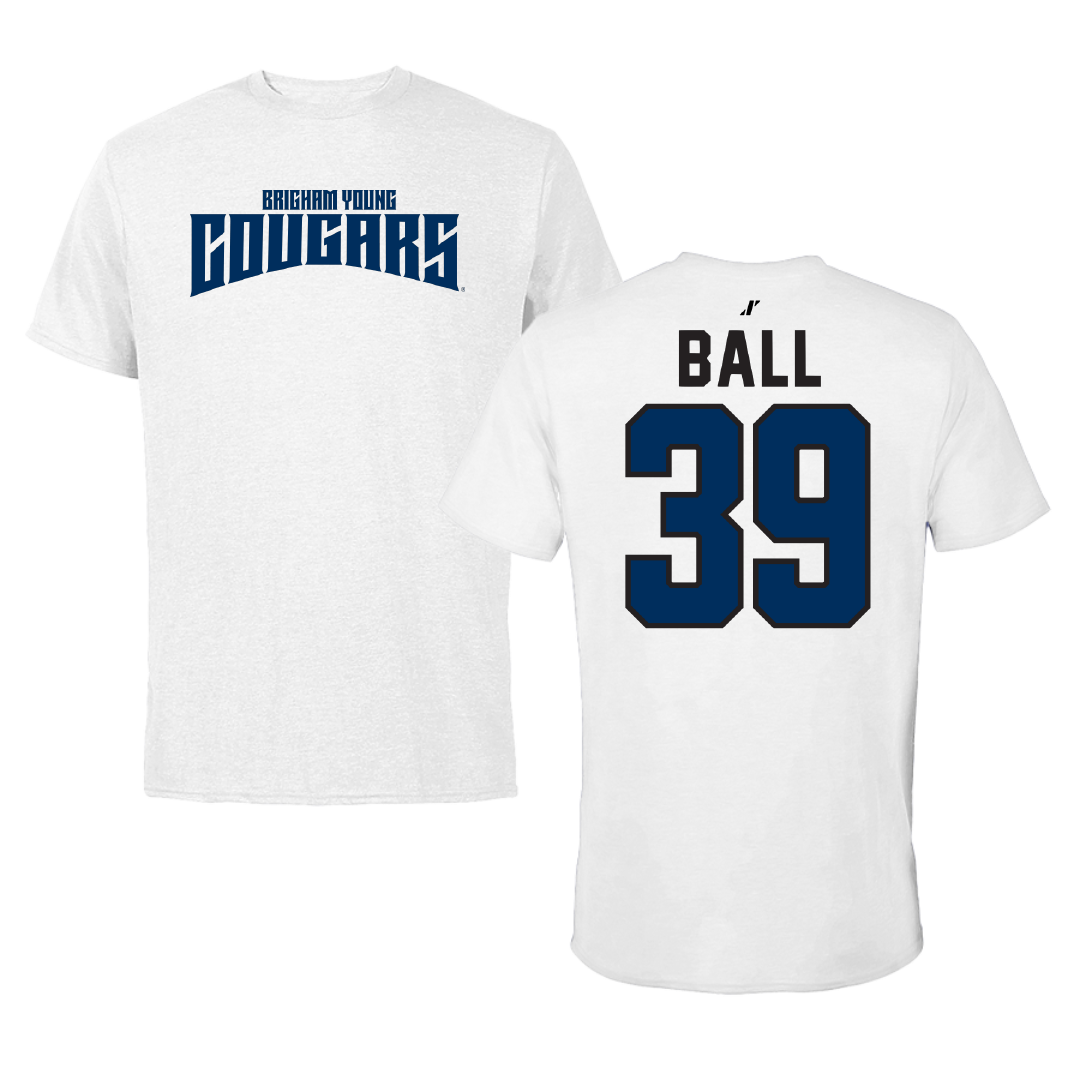 Brigham Young University Baseball White Classic Tee - #39 Nicholas Ball