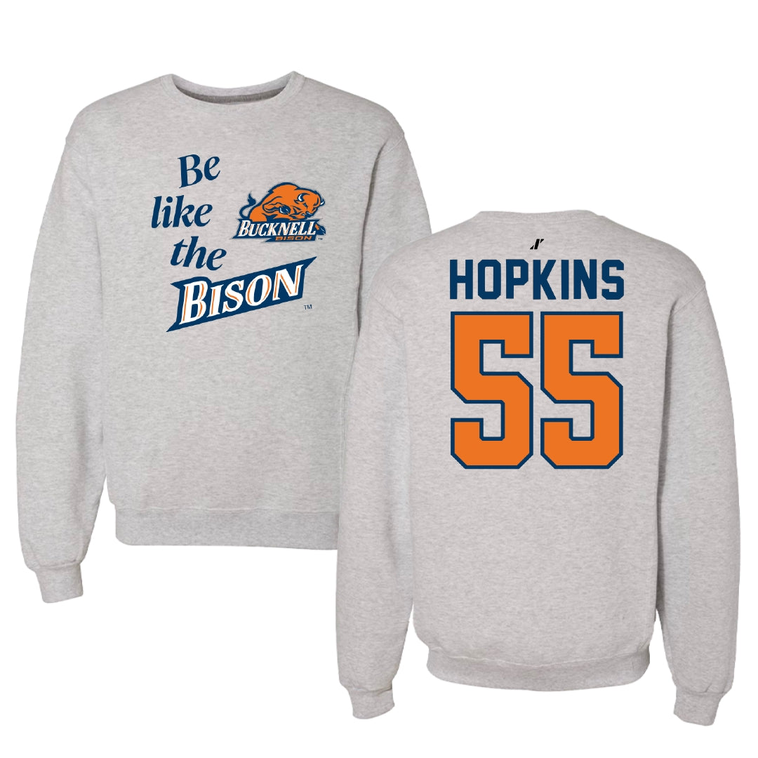Bucknell University Lacrosse Light Gray Be Like Us Crewneck - #55 Will Hopkins