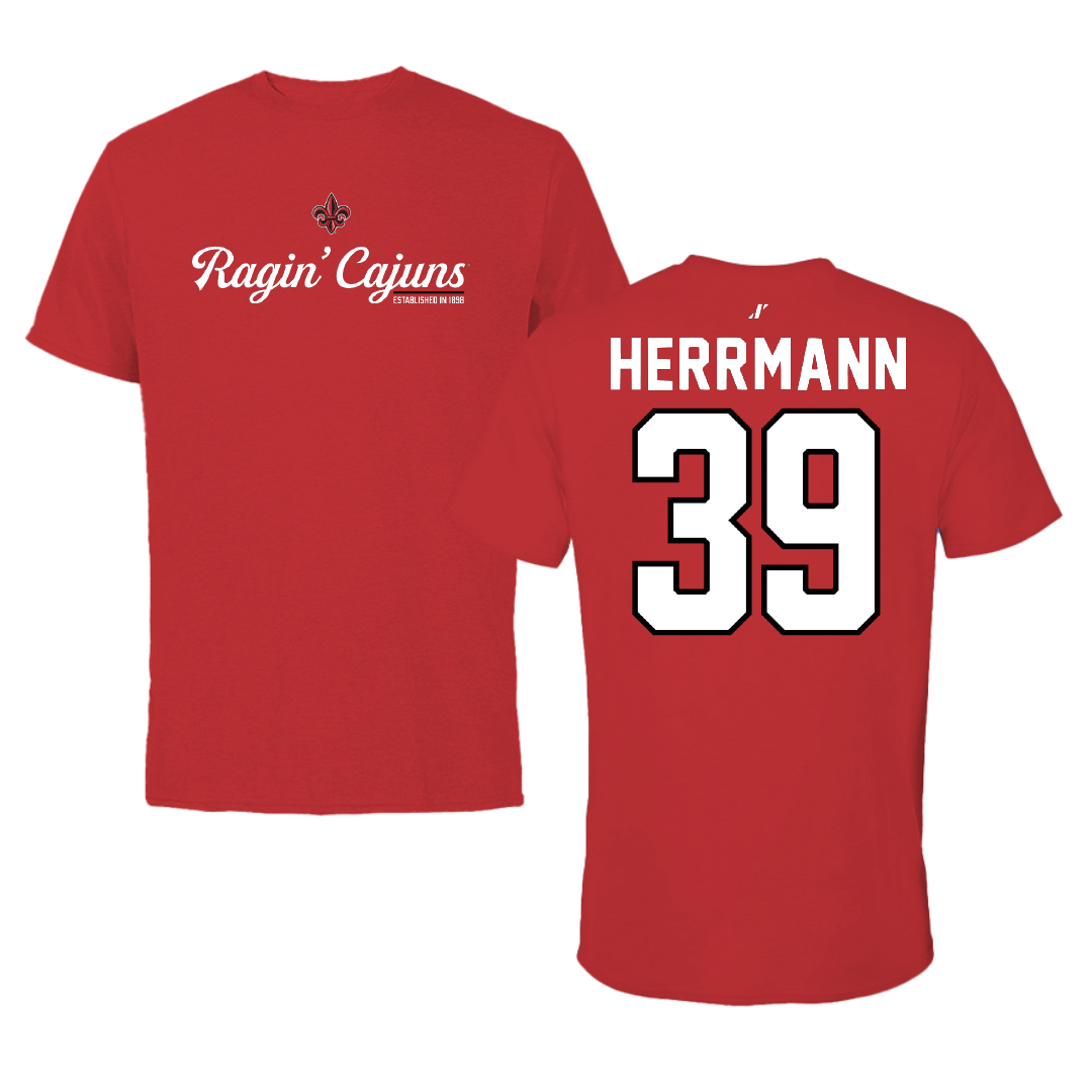 University of Louisiana at Lafayette Baseball Red General Performance Tee - #39 Andrew Herrmann